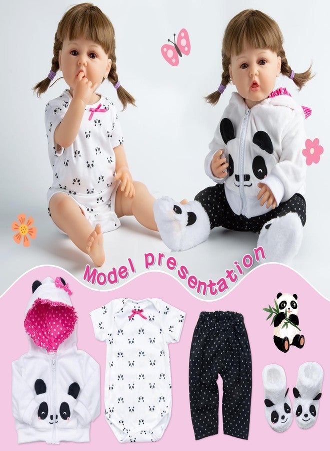 Pedolltree 11 Pcs Set Reborn Baby Dolls Clothes Girl Panda Outfit Accessories for 17-19 Inch Reborn Doll Newborn Girl with Panda Backpack&Diaper - Image 4